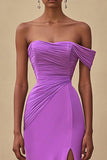 Off The Shoulder Purple Sheath Long Formal Dress with Slit