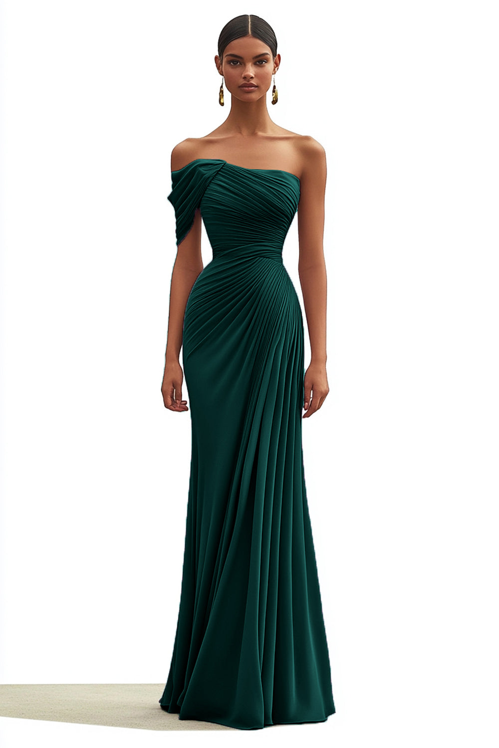 Collective Dress - Mermaid Dark Green One Shoulder Pleated Long Formal Dress image 3