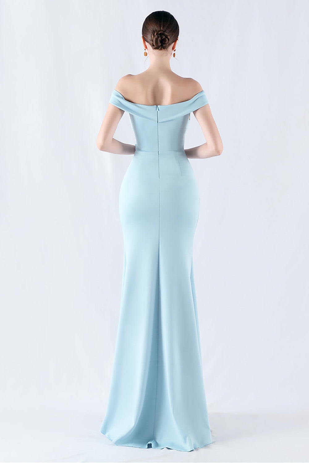 Burgundy Mermaid Off The Shoulder Long Formal Dress With Slit