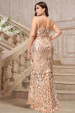Sparkly Plus Size Golden Mermaid Sequin Embroidered Long Formal Dress with Split
