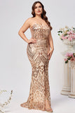 Sparkly Plus Size Golden Mermaid Sequin Embroidered Long Formal Dress with Split