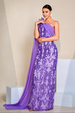 Sparkly Purple One Shoulder Mermaid Sequins Long Formal Dress with Cape