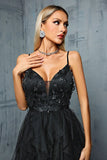 Sparkly Spaghetti Straps Grey Blue Tulle A Line Formal Dress