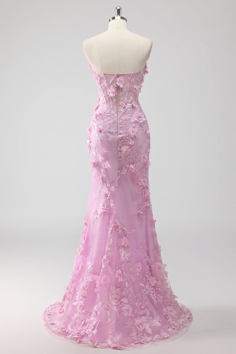 Lilac Strapless Corset Applique Mermaid Long Formal Dress with Slit