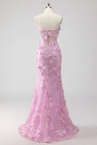 Lilac Strapless Corset Applique Mermaid Long Formal Dress with Slit