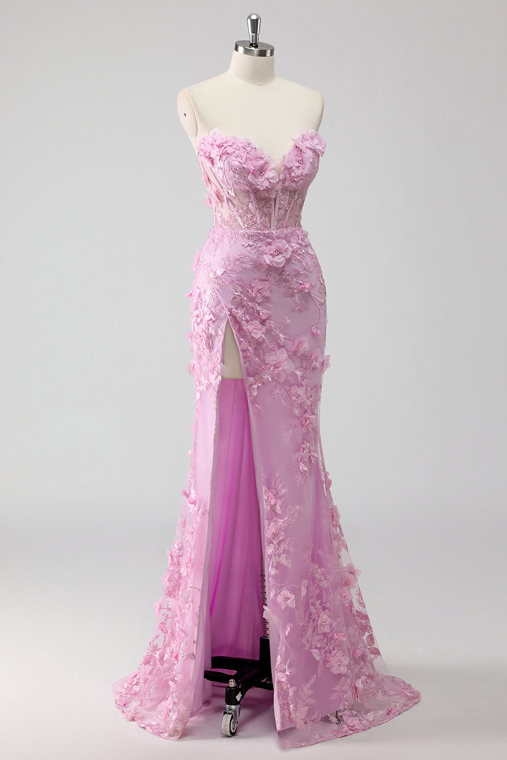 Lilac Strapless Corset Applique Mermaid Long Formal Dress with Slit