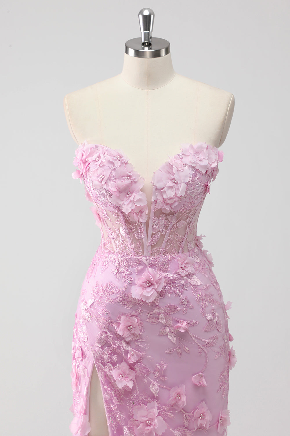 Lilac Strapless Corset Applique Mermaid Long Formal Dress with Slit