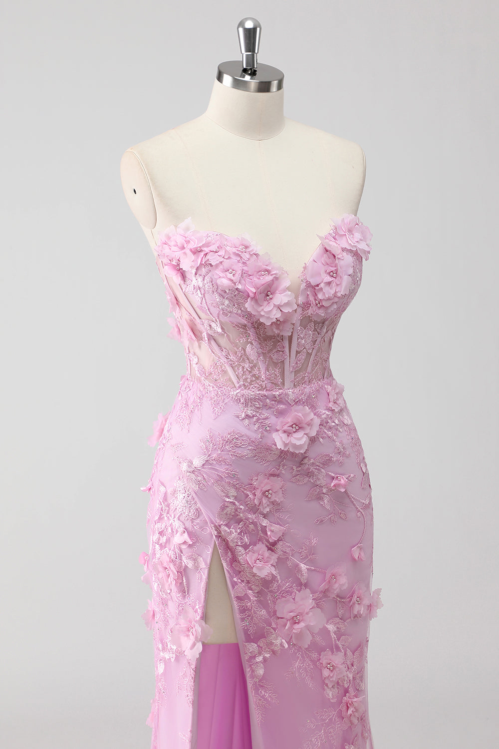 Lilac Strapless Corset Applique Mermaid Long Formal Dress with Slit