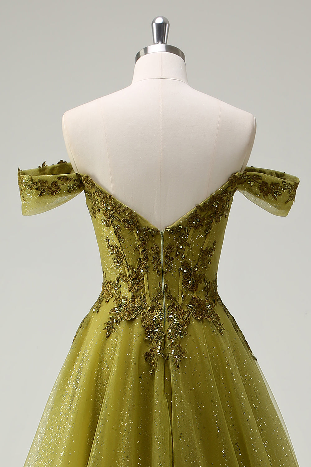 A-Line Army Green Off The Shoulder Long Formal Dress with Slit