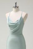 Sage Mermaid Spaghetti Straps Ruched Long Formal Dress with Lace Up Back