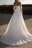 Organza Sweetheart Ivory A Line Wedding Dress with Long Sleeves