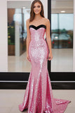 Sparkly Pink Sweetheart Sequins Mermaid Long Formal Dress