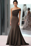 Black One Shoulder Mermaid Ruched Long Formal Dress