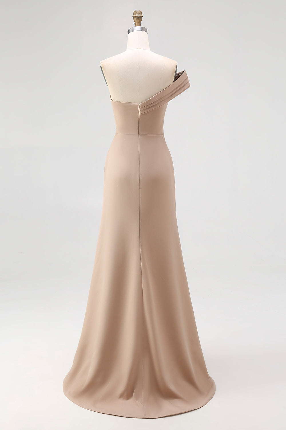 Light Khaki Jersey Sheath One Shoulder Pleated Long Formal Dress