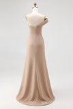 Light Khaki Jersey Sheath One Shoulder Pleated Long Formal Dress