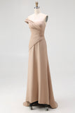 Light Khaki Jersey Sheath One Shoulder Pleated Long Formal Dress