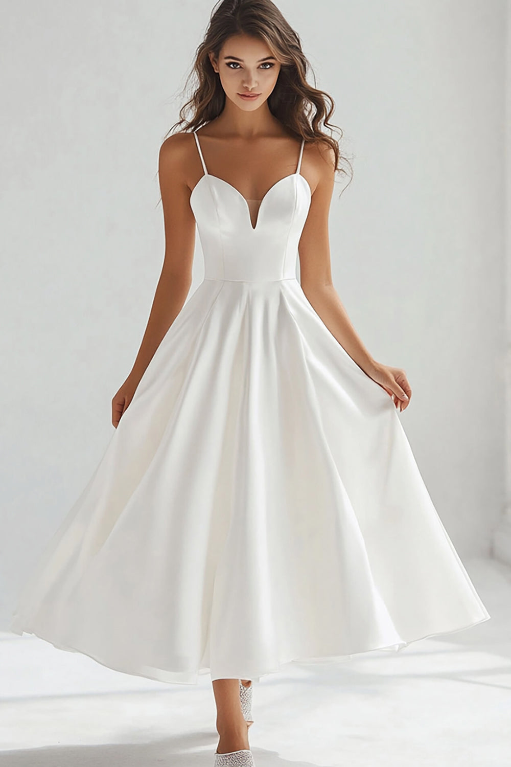 White A Line Spaghetti Straps Long Graduation Dress