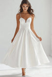 White A Line Spaghetti Straps Long Graduation Dress