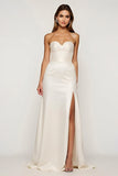Ivory Sweetheart A Line Sweep Train Wedding Dress with Slit