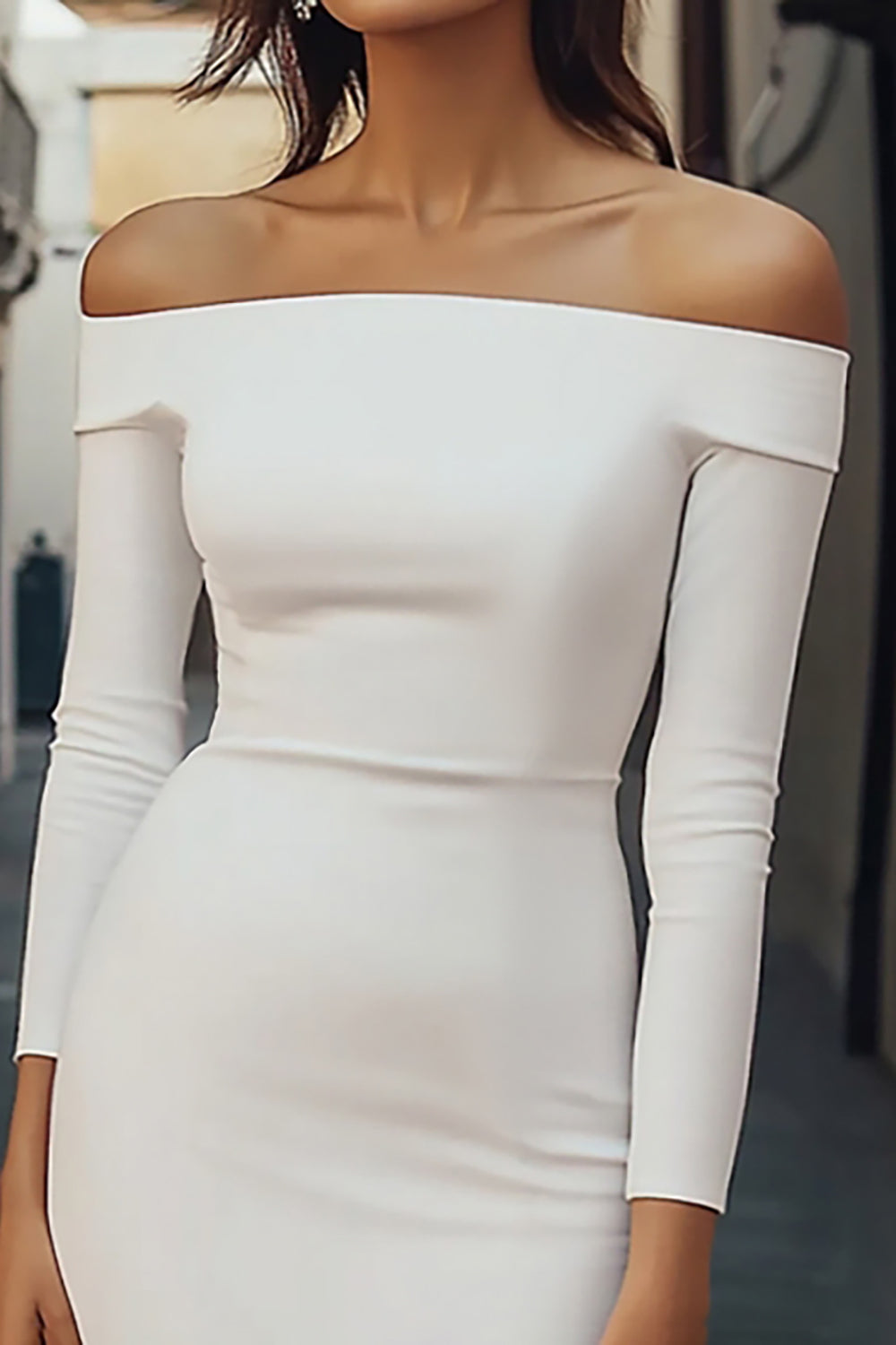 Bodycon White Off The Shoulder Graduation Dress with Sleeves
