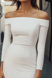 Bodycon White Off The Shoulder Graduation Dress with Sleeves