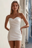Bodycon White Sweetheart Satin Short Graduation Dress