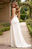 Ivory A Line Chiffon Sweep Strain Wedding Dress with Slit