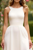 Ivory A Line Chiffon Sweep Strain Wedding Dress with Slit
