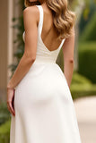 Ivory A Line Chiffon Sweep Strain Wedding Dress with Slit