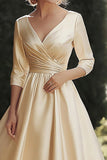 Champagne A Line 3/4 Sleeves V Neck Long Mother of the Bride Dress
