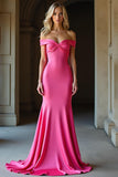 Simple Fuchsia Off The Shoulder Mermaid Long Formal Dress
