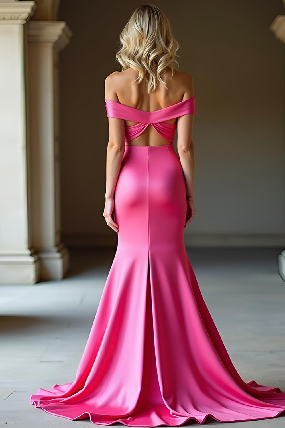 Simple Fuchsia Off The Shoulder Mermaid Long Formal Dress