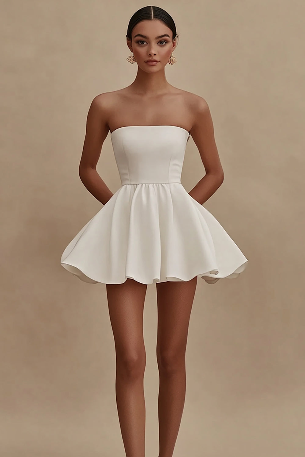 White Cotton Strapless A Line Short Graduation Dress
