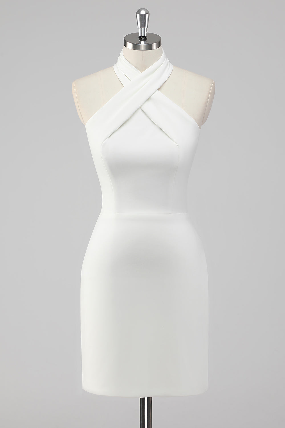 White Bodycon Halter Neck Satin Short Graduation Dress