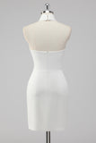 White Bodycon Halter Neck Satin Short Graduation Dress
