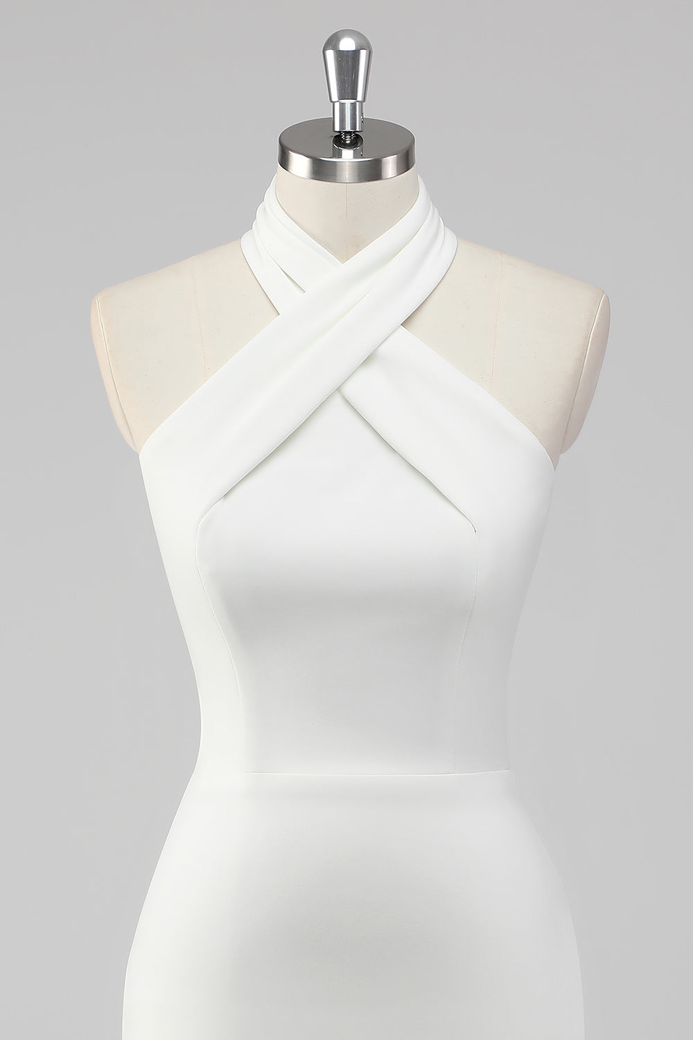 White Bodycon Halter Neck Satin Short Graduation Dress