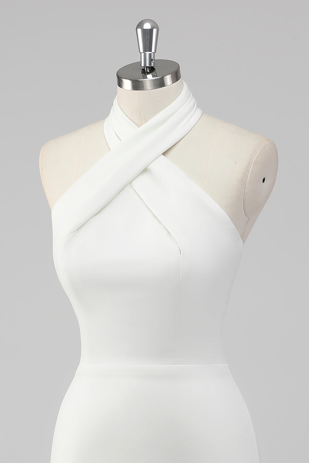 White Bodycon Halter Neck Satin Short Graduation Dress