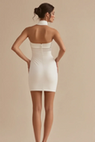 White Bodycon Halter Neck Satin Short Graduation Dress