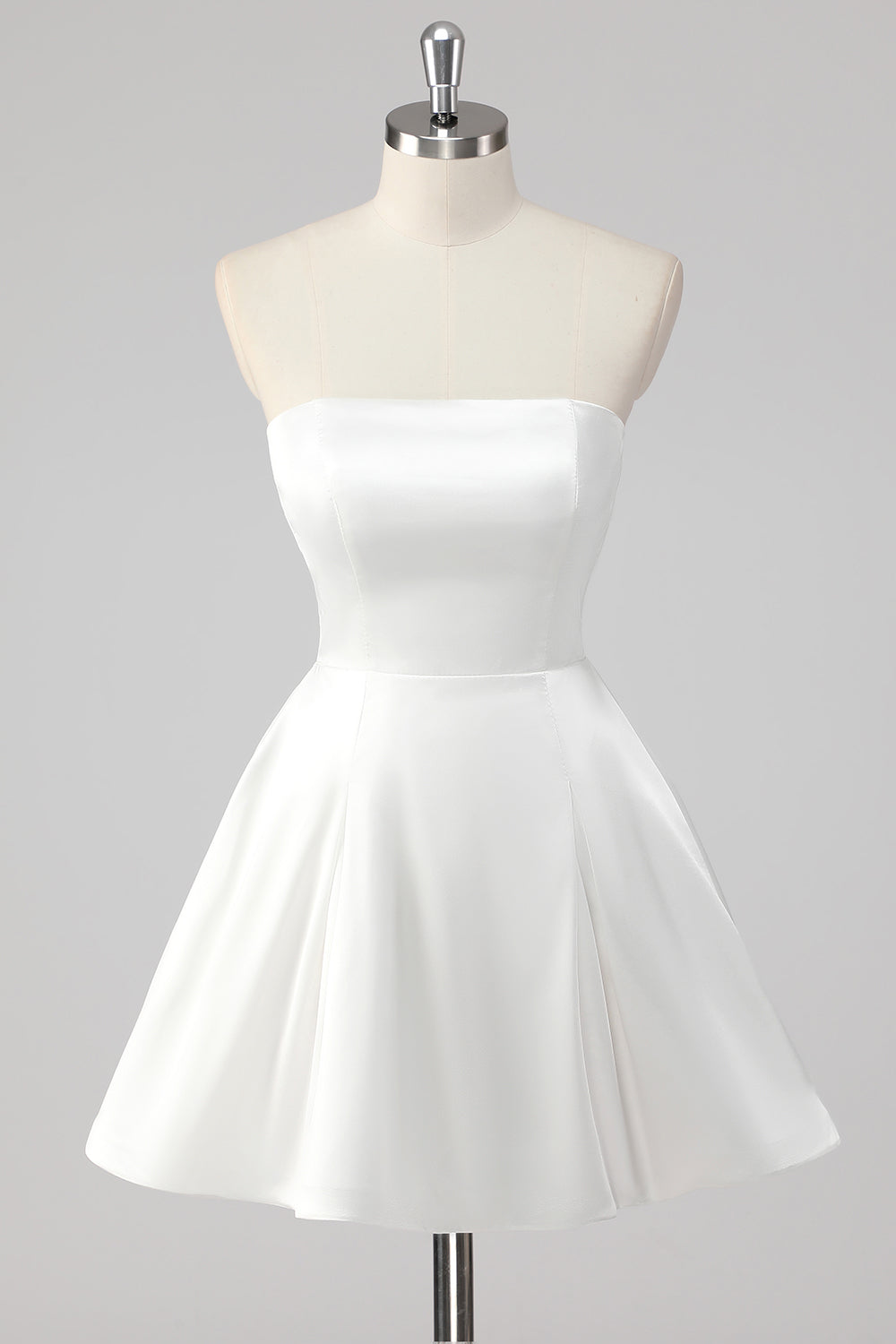 Simple White Satin A-Line Strapless Short Graduation Dress