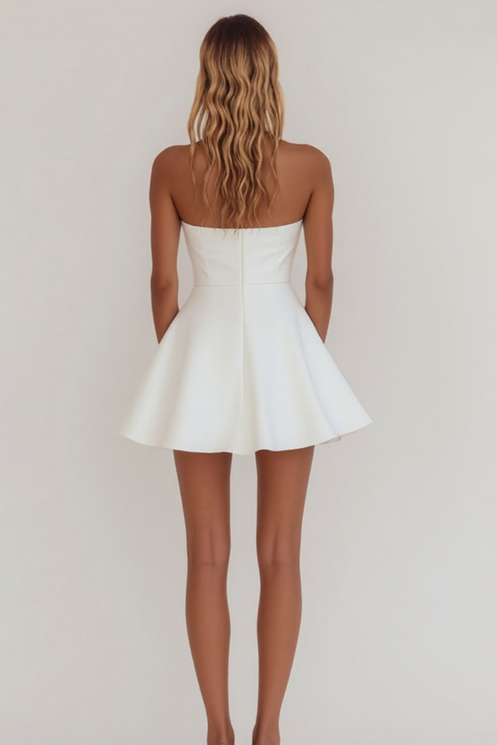 Simple White Satin A-Line Strapless Short Graduation Dress