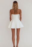 Simple White Satin A-Line Strapless Short Graduation Dress