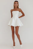 Simple White Satin A-Line Strapless Short Graduation Dress