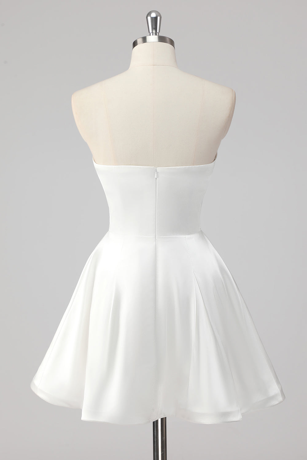 Simple White Satin A-Line Strapless Short Graduation Dress