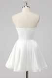 Simple White Satin A-Line Strapless Short Graduation Dress