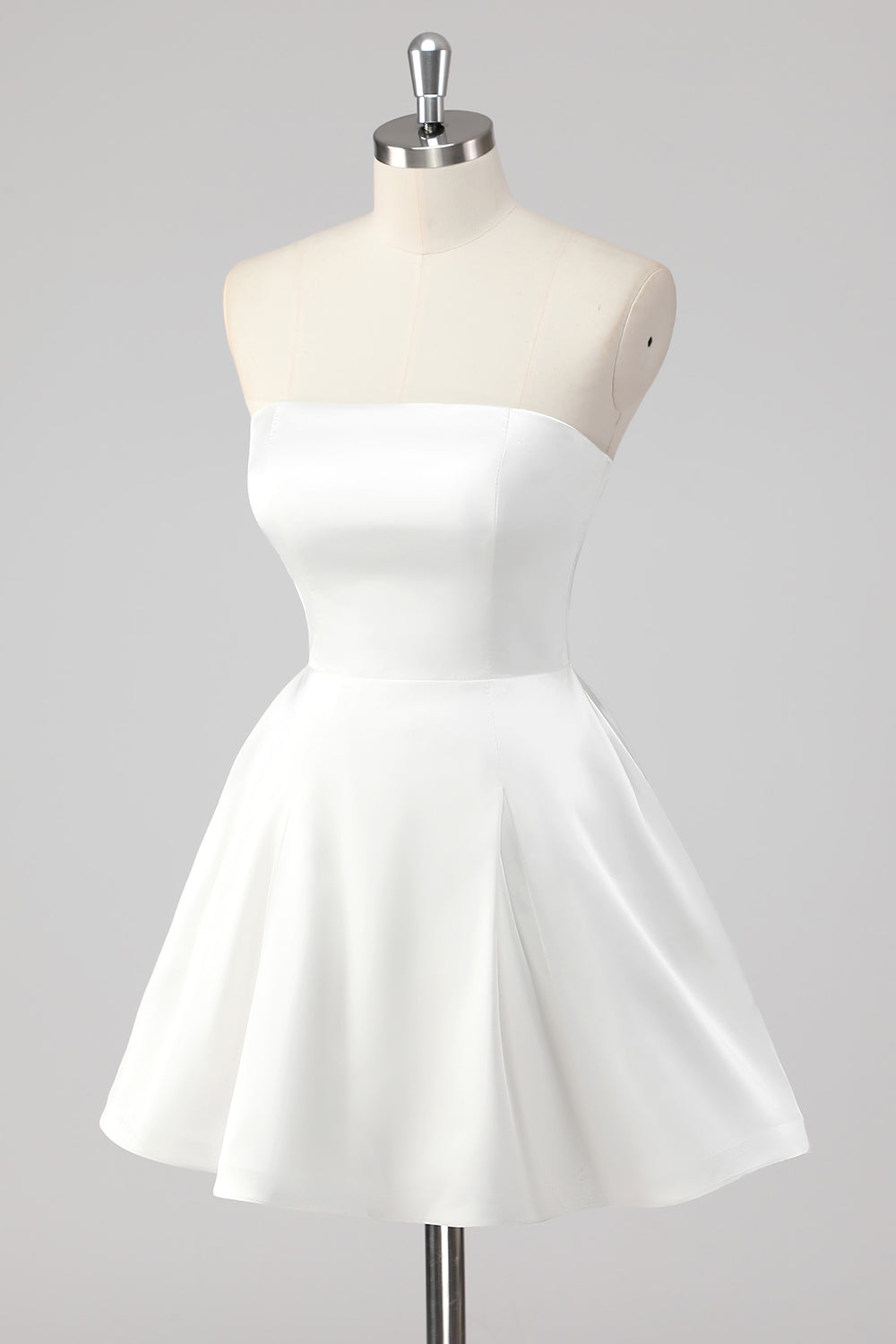Simple White Satin A-Line Strapless Short Graduation Dress