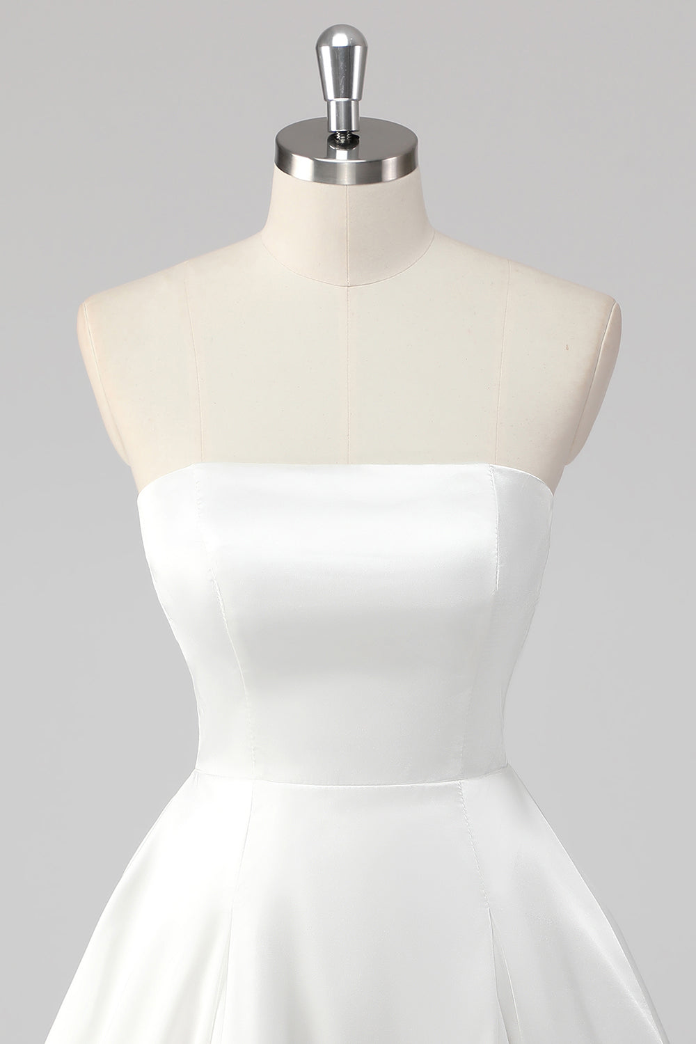 Simple White Satin A-Line Strapless Short Graduation Dress