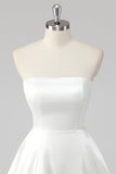 Simple White Satin A-Line Strapless Short Graduation Dress