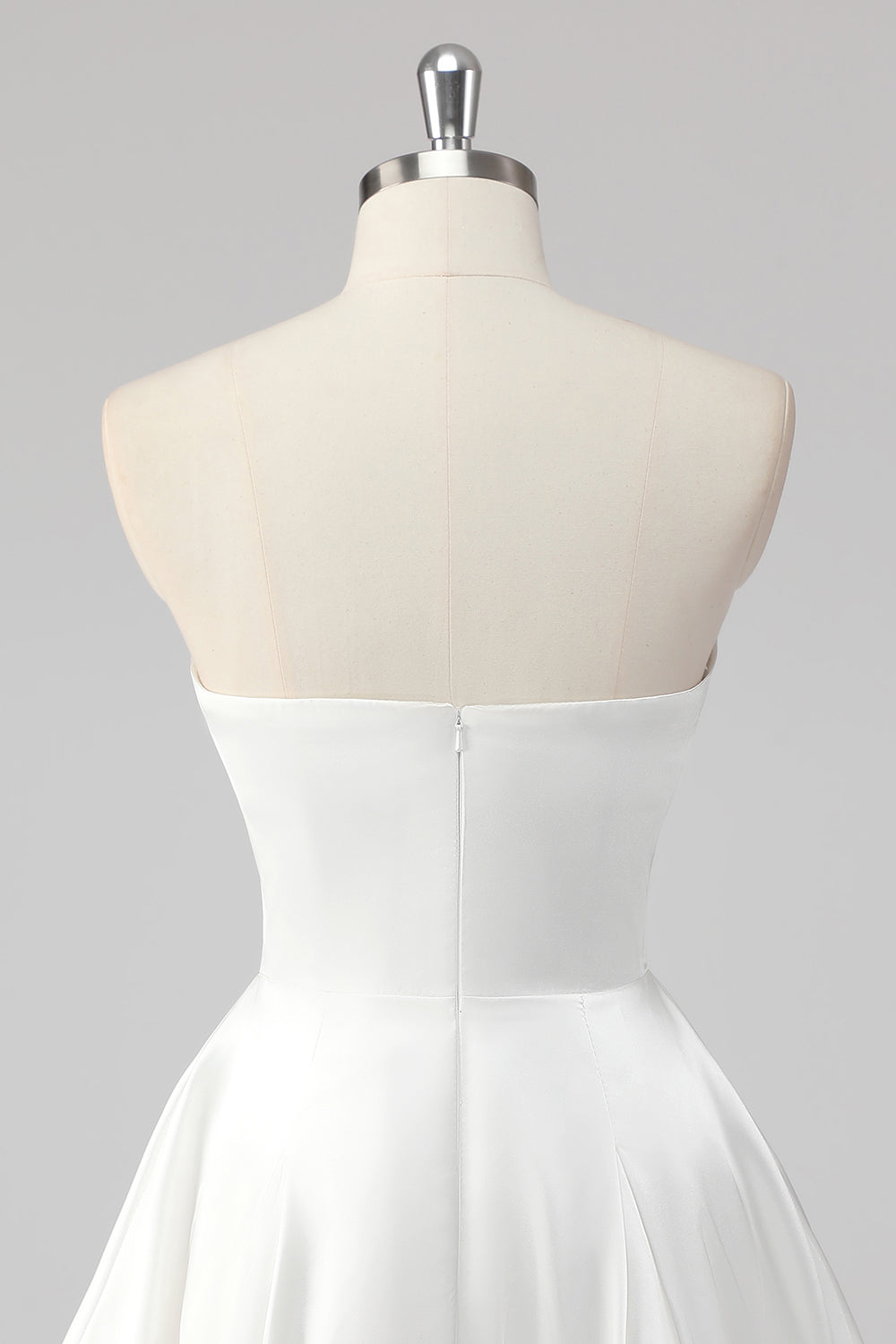 Simple White Satin A-Line Strapless Short Graduation Dress