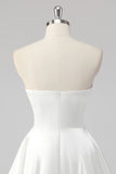 Simple White Satin A-Line Strapless Short Graduation Dress