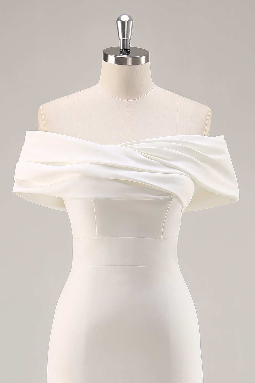 White Off the Shoulder Sheath Matte Satin Asymmetrical Formal Dress